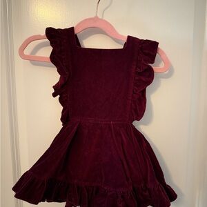 Burgundy velvet Ruffle pinafore Dress